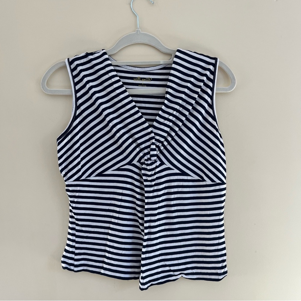 Willi Smith Blue and White Fitted Sleeveless Tank Top